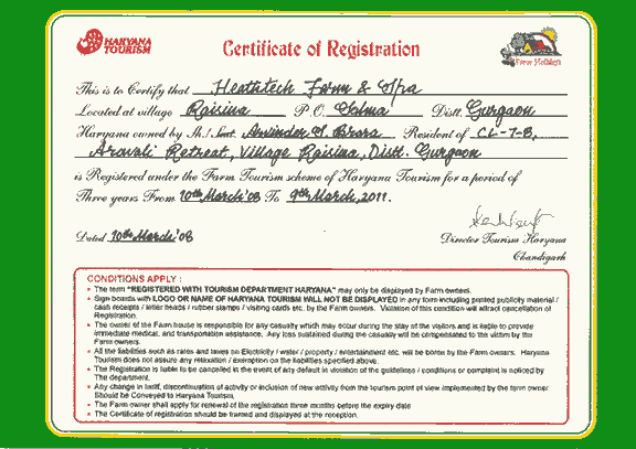Haryana Farm Tourism Certificate